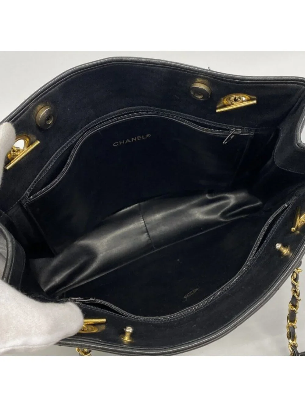 Chanel Shoulder Bag Quilted Lambskin Black Gold